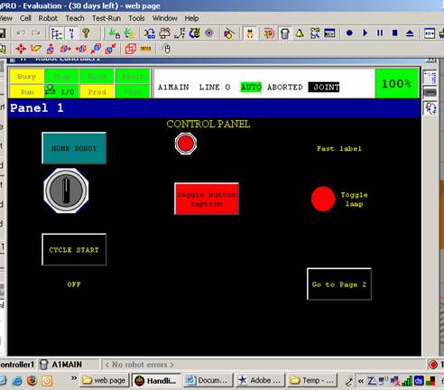 Fanuc robotic HMI&nbsp;screen on teach pendant showing all built in controls